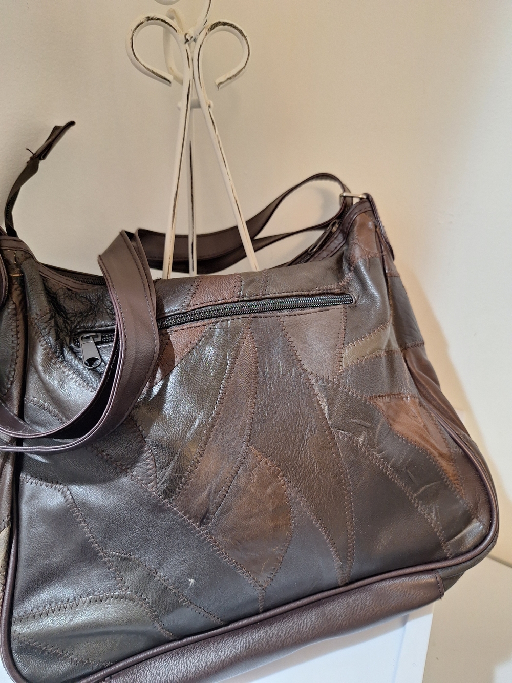 Patchwork Dark Brown Leather Crossbody Bag